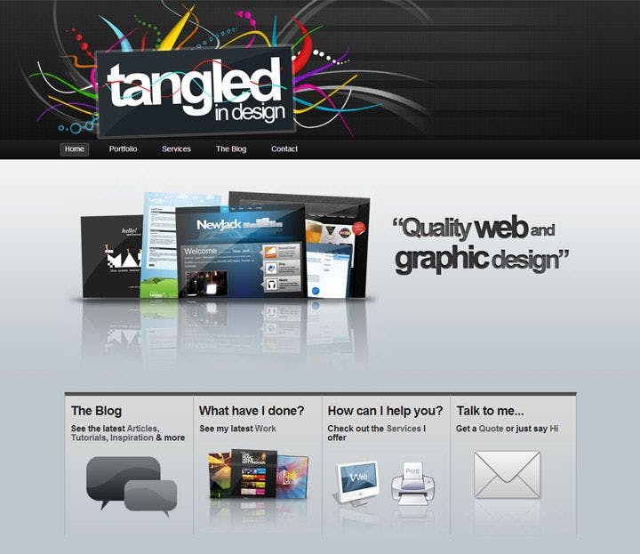 Original home page design of my old website, Tangled in Design