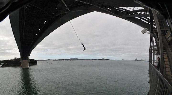 Me bungee jumping off Auckland Bridge